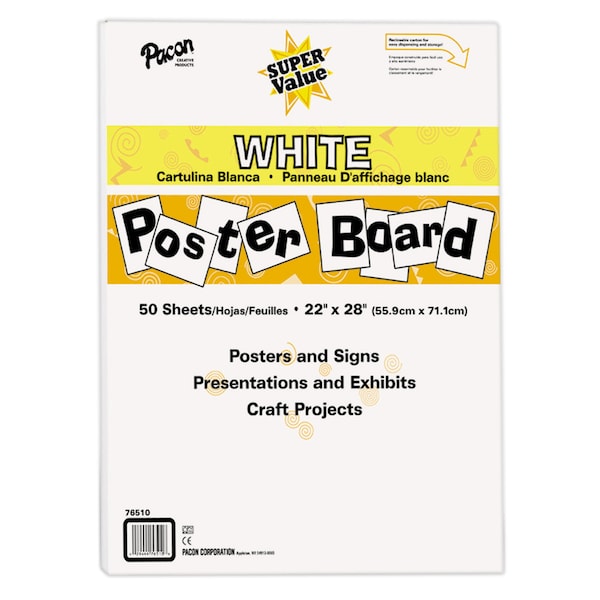 Super Value Poster Board, White, 22" x 28", PK50